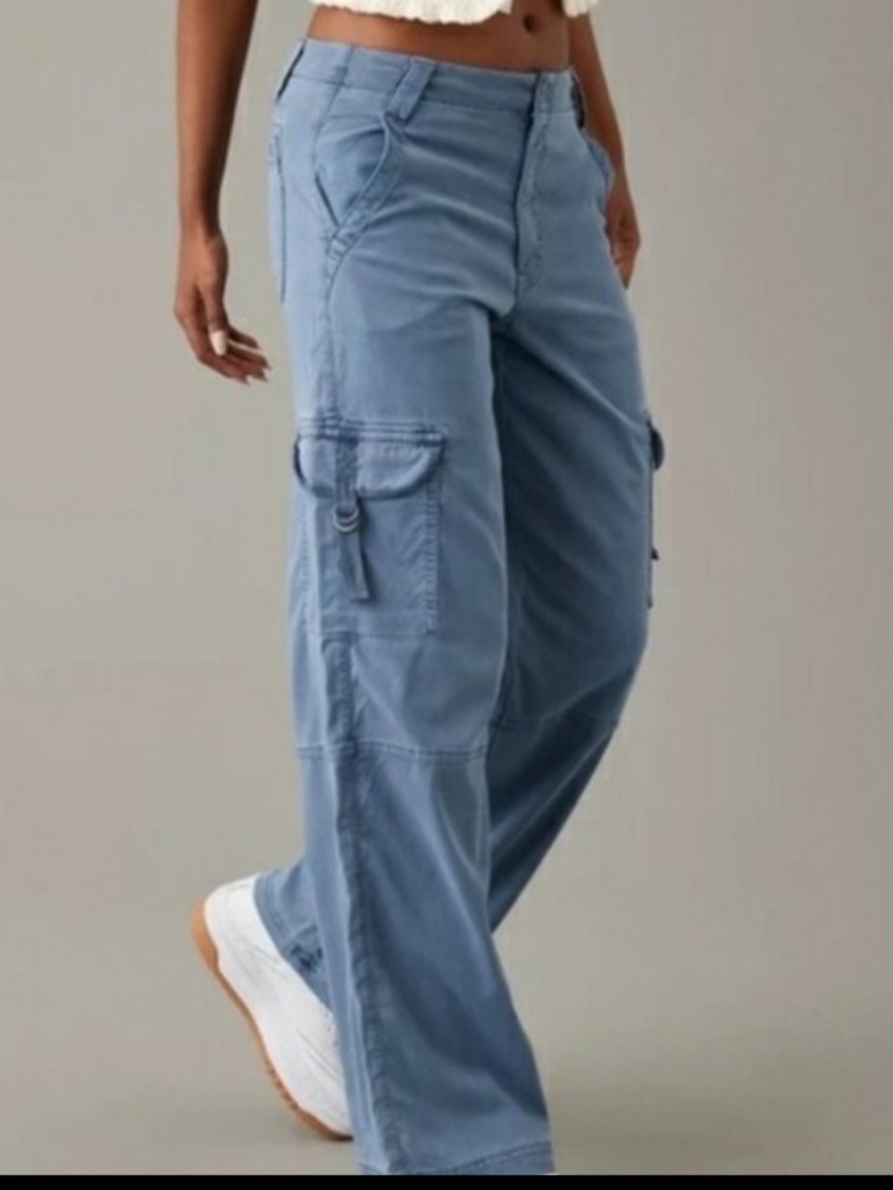 Y2K American Eagle Super High Rise Baggy Wide Leg Faded Streetwear Cargo Pants
